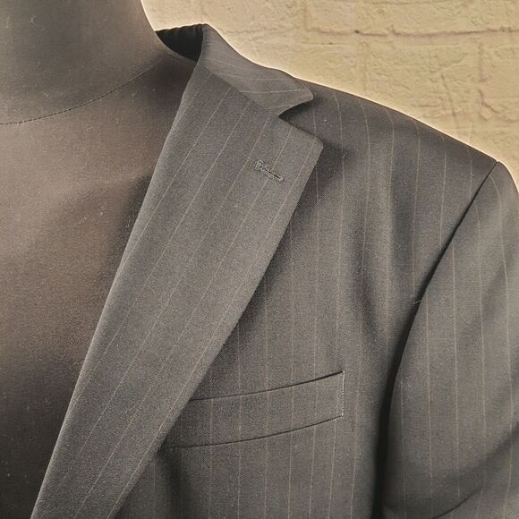 Geoffrey Beene Mens 48L Wool Sport Coat Black Pinstripe Jacket - Picture 3 of 10
